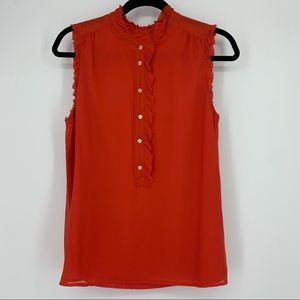 J Crew Top Silk Orange Sleeveless Ruffle Trim